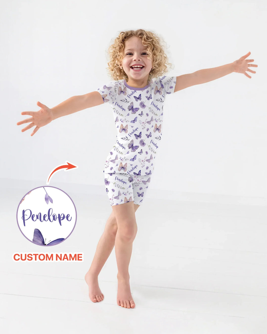 Custom Name Lilac Bloom Bamboo Two Piece Short Sleeve Shorts Pajama Set