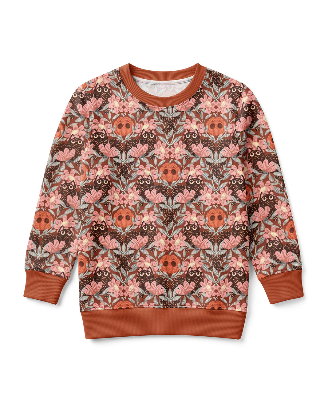 Spooky Owl Pumpkin Folk Floral Halloween Bamboo Crewneck Sweatshirt