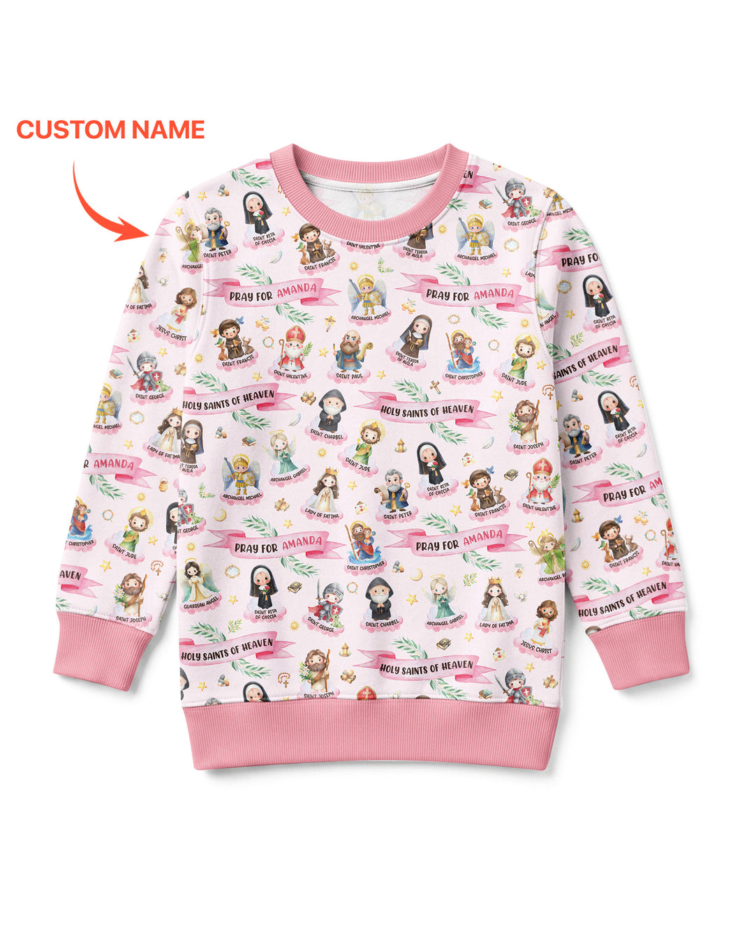 Sudadera de cuello redondo de bambú con nombre personalizado "Holy Saints of Heaven"