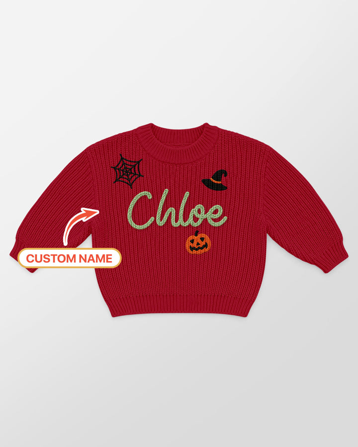 Happy Halloween Embroidered Baby Name Bamboo Knit Sweater Bubble