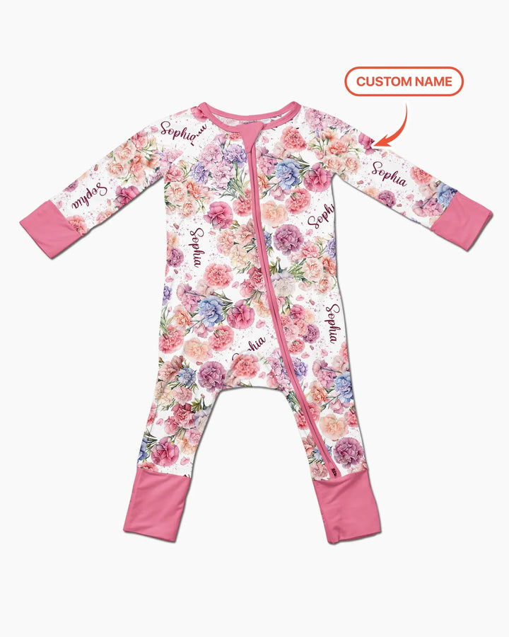 Bambú Convertible Zippy con Flores de Mes de Nacimiento y Nombre Personalizado