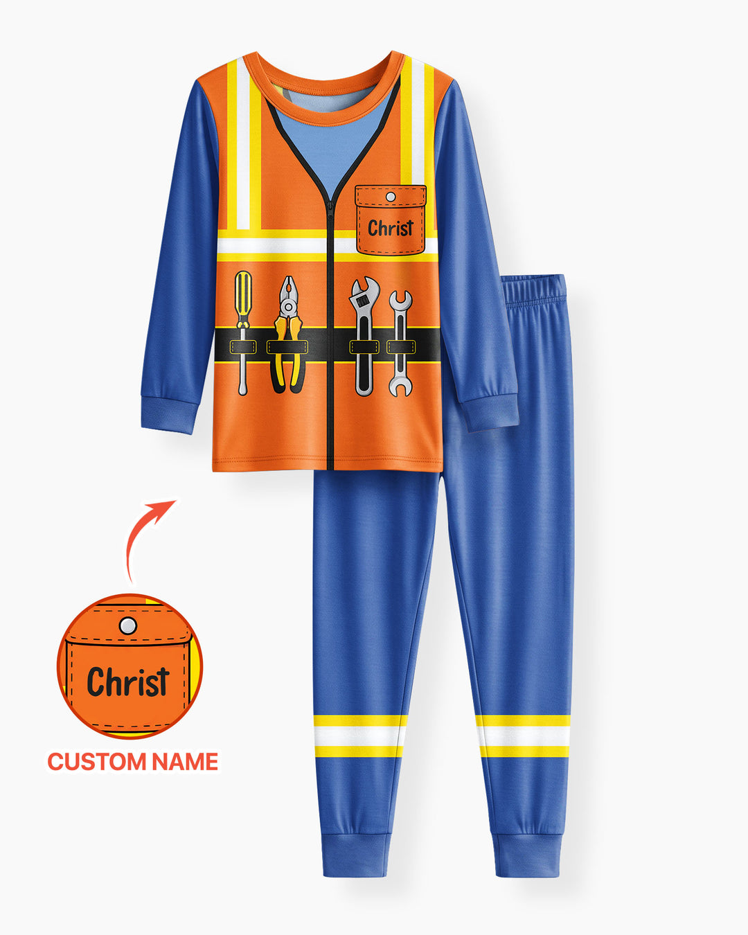 Construction Worker Custom Name Bamboo Two Piece Long Sleeve Pajama Set