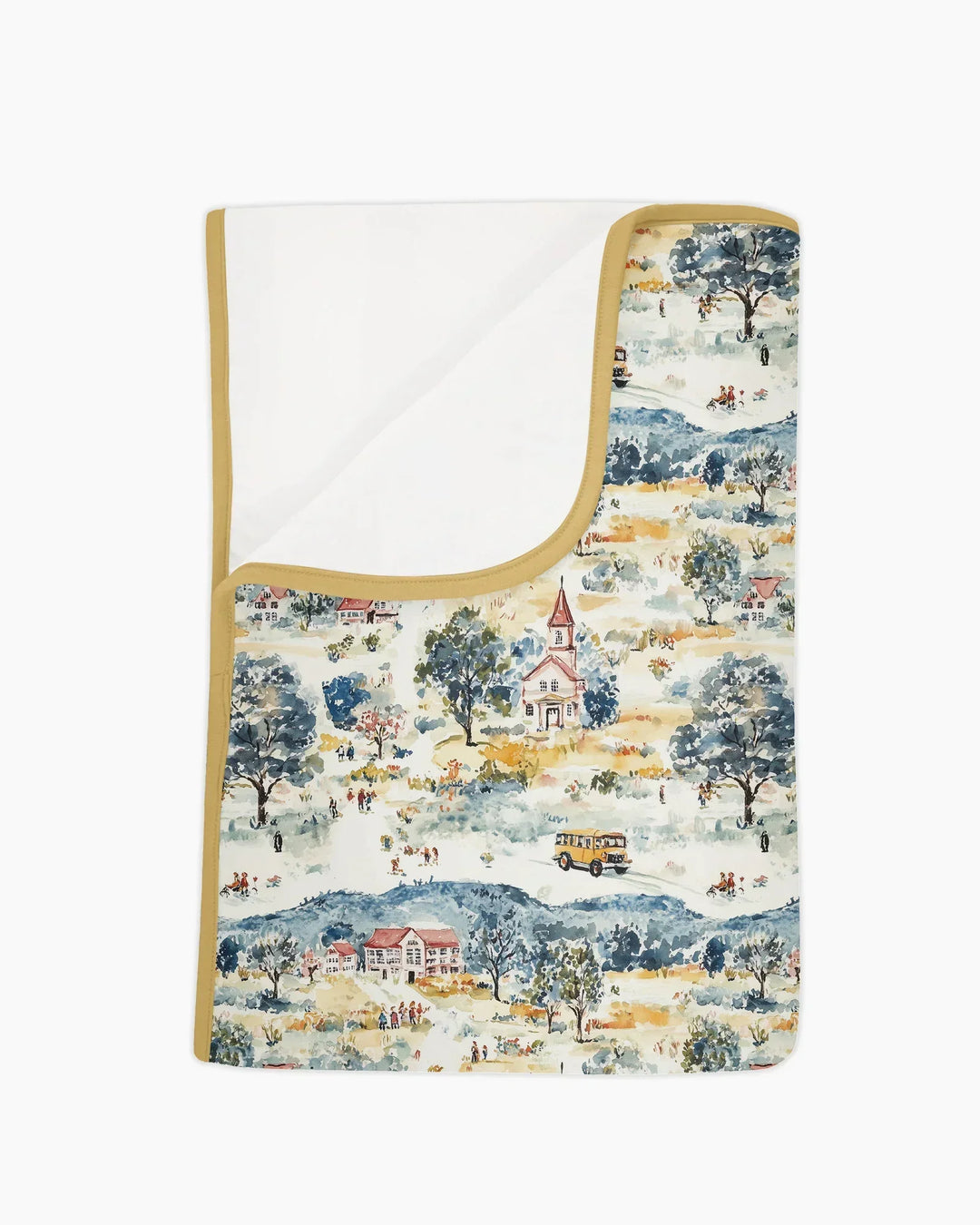 Whimsical Watercolor School Village Bamboo Blanket