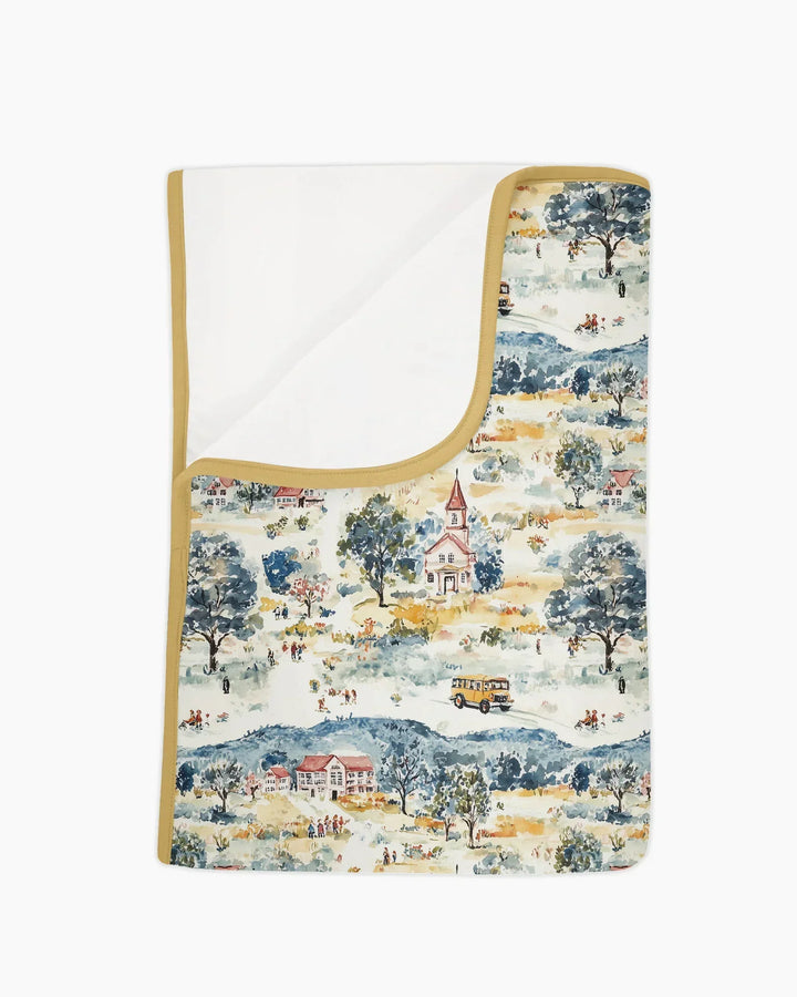 Whimsical Watercolor School Village Bamboo Blanket