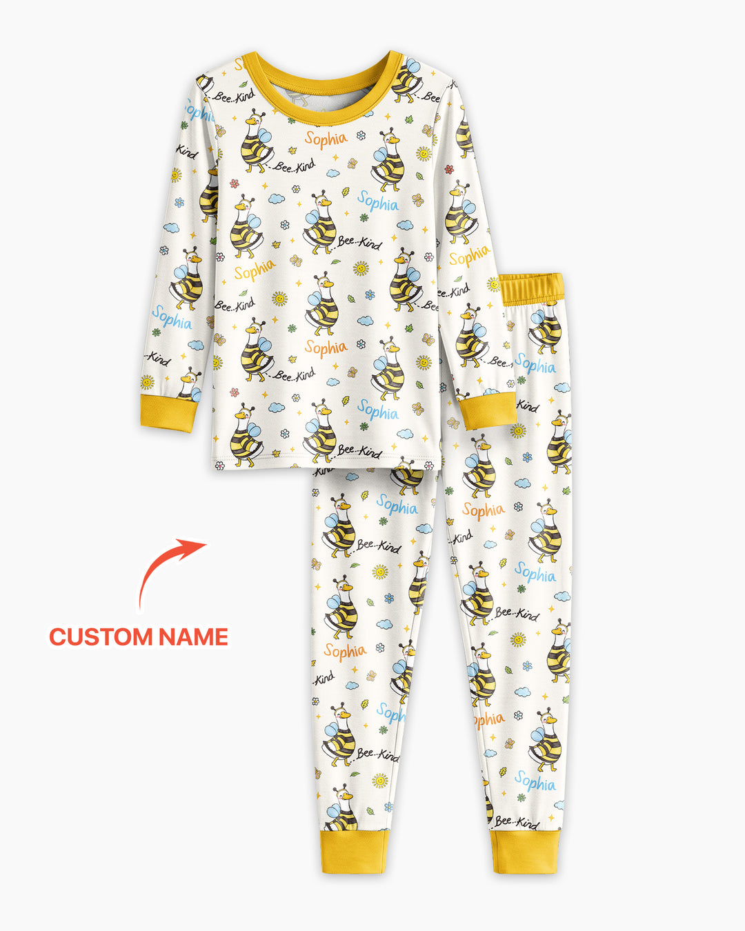 Custom Name Bee Kind The Goose Bamboo Two Piece Long Sleeve Pajama Set