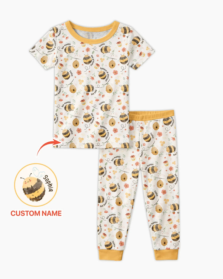 Bee Kind Custom Name Bamboo Two Piece Short Sleeve Pajama Set