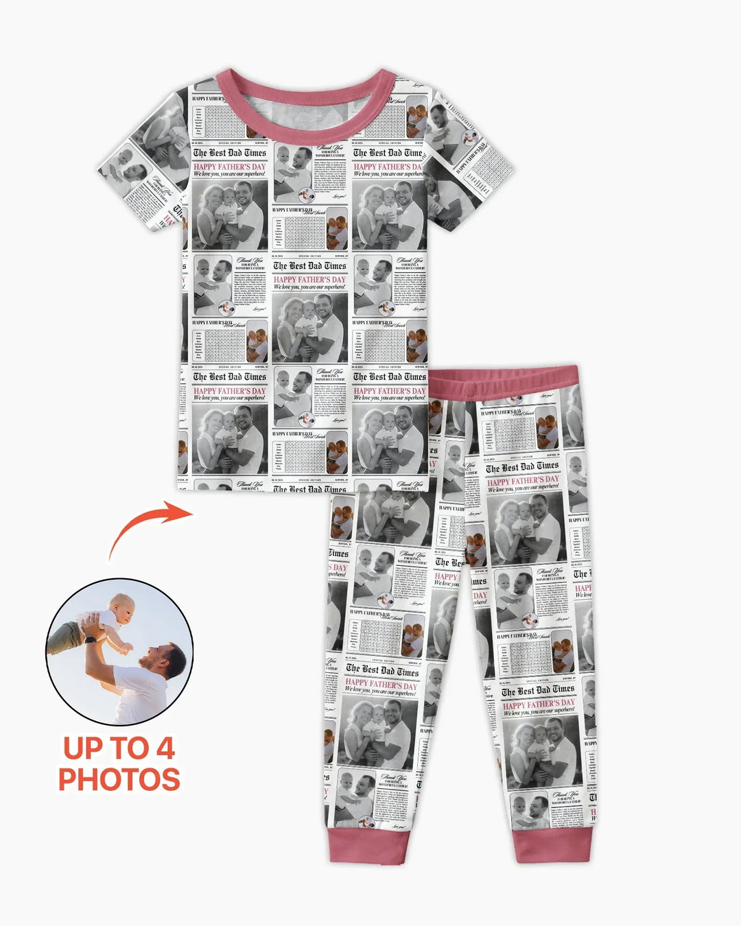 Custom Photo The Best Dad Times Bamboo Two Piece Short Sleeve Pajama Set