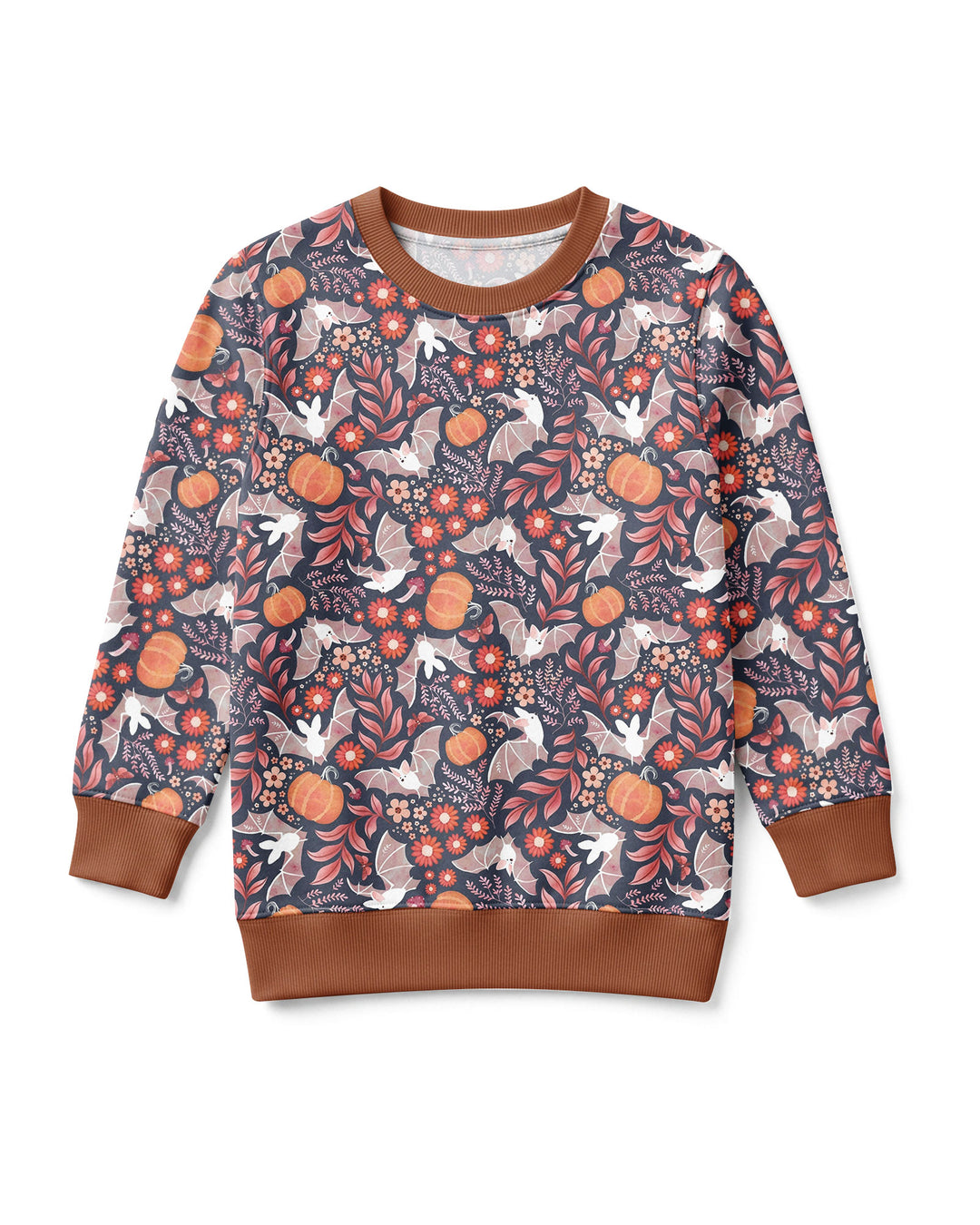 Bat Pumpkin Floral Halloween Bamboo Crewneck Sweatshirt