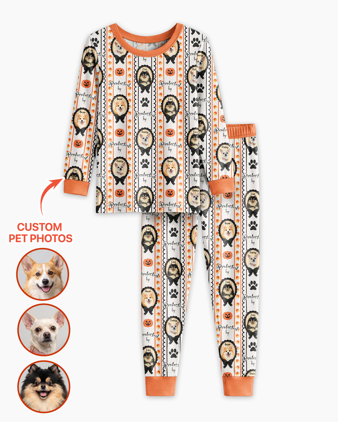 Custom Pet Photos Spooky Protector Bamboo Two Piece Long Sleeve Pajama Set