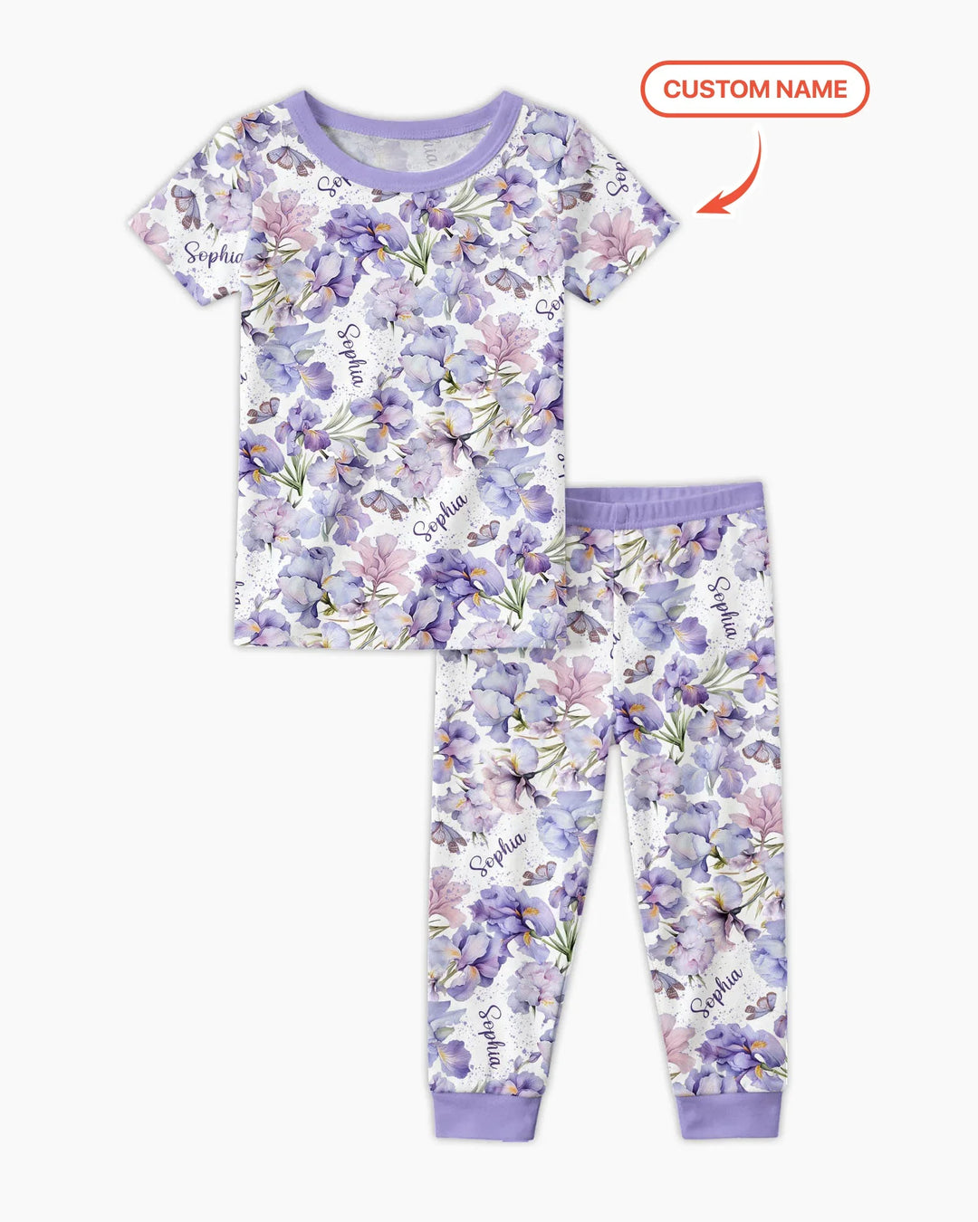 Custom Name Birth Month Flowers Bamboo Two Piece Short Sleeve Pajama Set