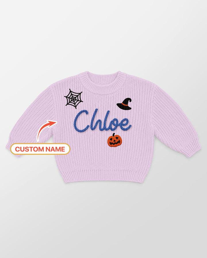 Happy Halloween Embroidered Baby Name Bamboo Knit Sweater Bubble