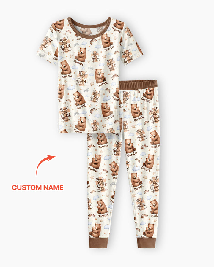 Conjunto de pijama de dos piezas de bambú de manga corta, plantilla personalizada