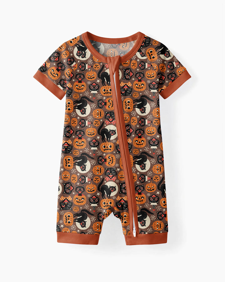 Vintage Halloween Black Cat Pumpkin Bamboo Shorty Zippy