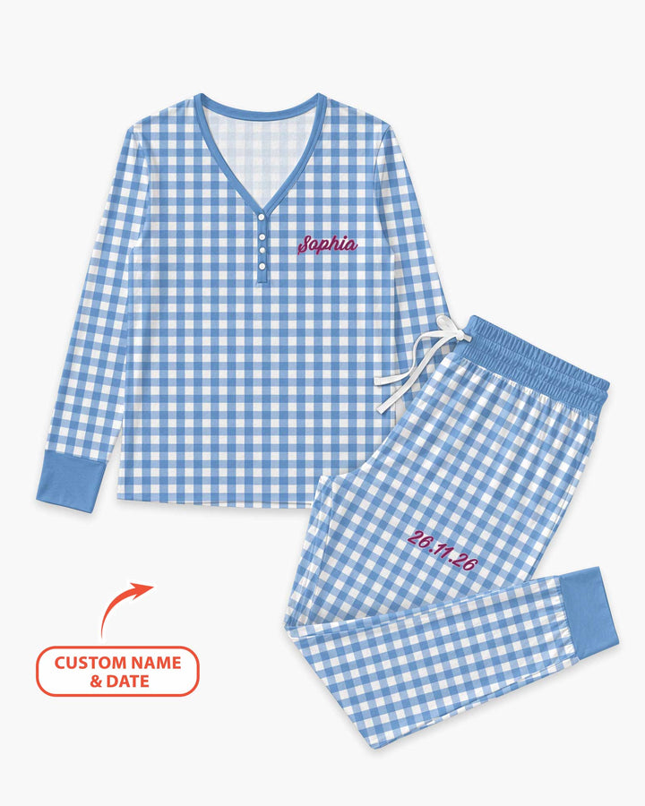 Embroidered Seersucker Bamboo Women Pajama Set