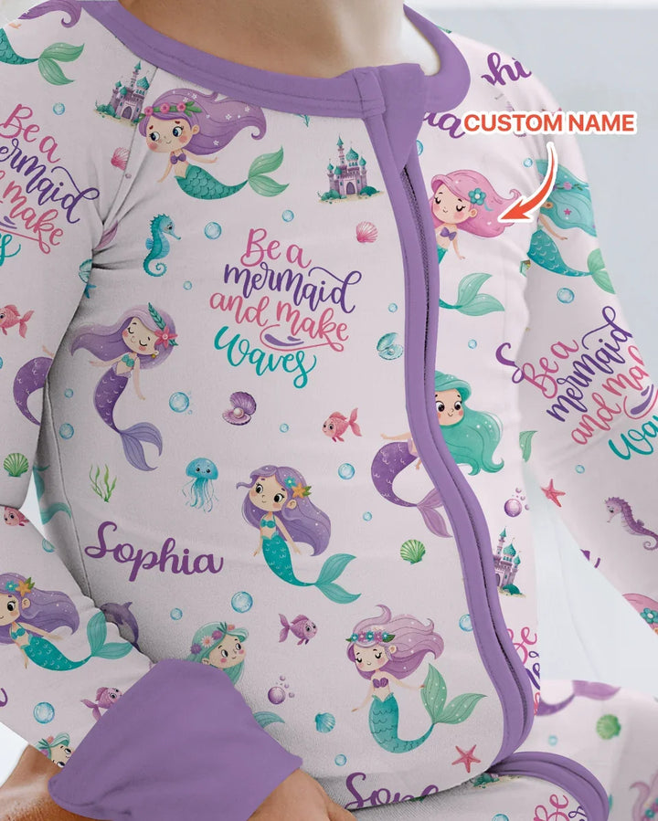 Custom Name Mermaid Make Waves Bamboo Convertible Zippy