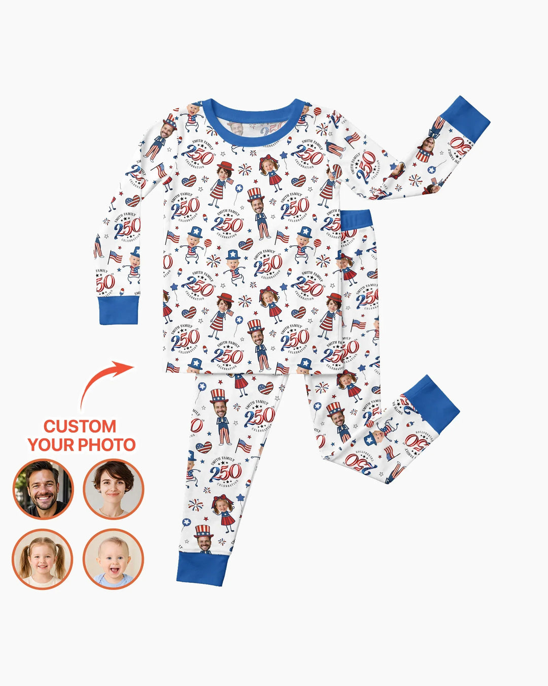 Custom Photo Smith Family Celebration Bamboo Two Piece Long Sleeve Pajama Set