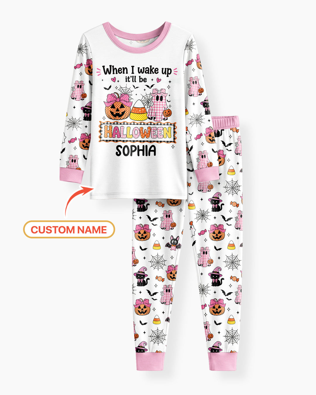 Custom Name When I Wake Up It'll Be Halloween! Bamboo Two Piece Long Sleeve Pajama Set