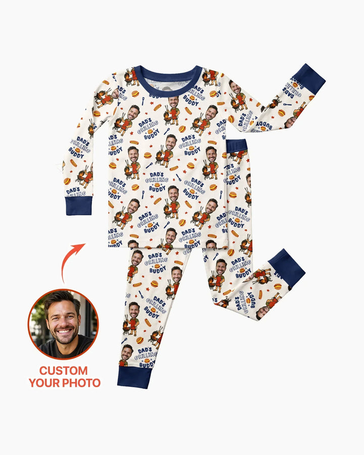 Custom Photo Dad's Grilling Buddy Family Matching Bamboo Two Piece Long Sleeve Pajama Set