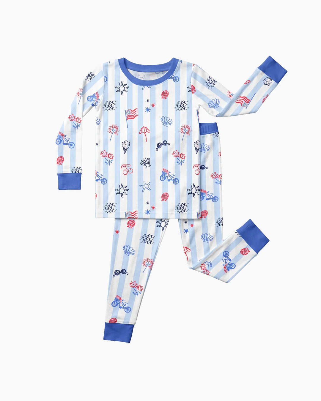 Red, White & Beachy Family Matching Bamboo Two Piece Long Sleeve Pajama Set