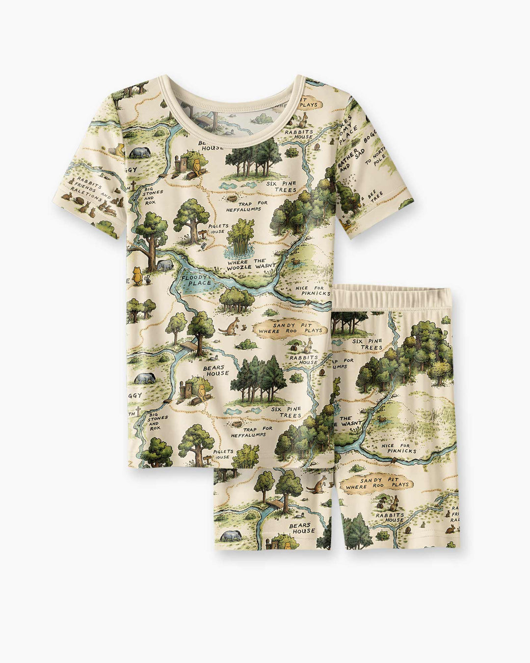 Classic Bear Maps Bamboo Two Piece Short Sleeve Shorts Pajama Set
