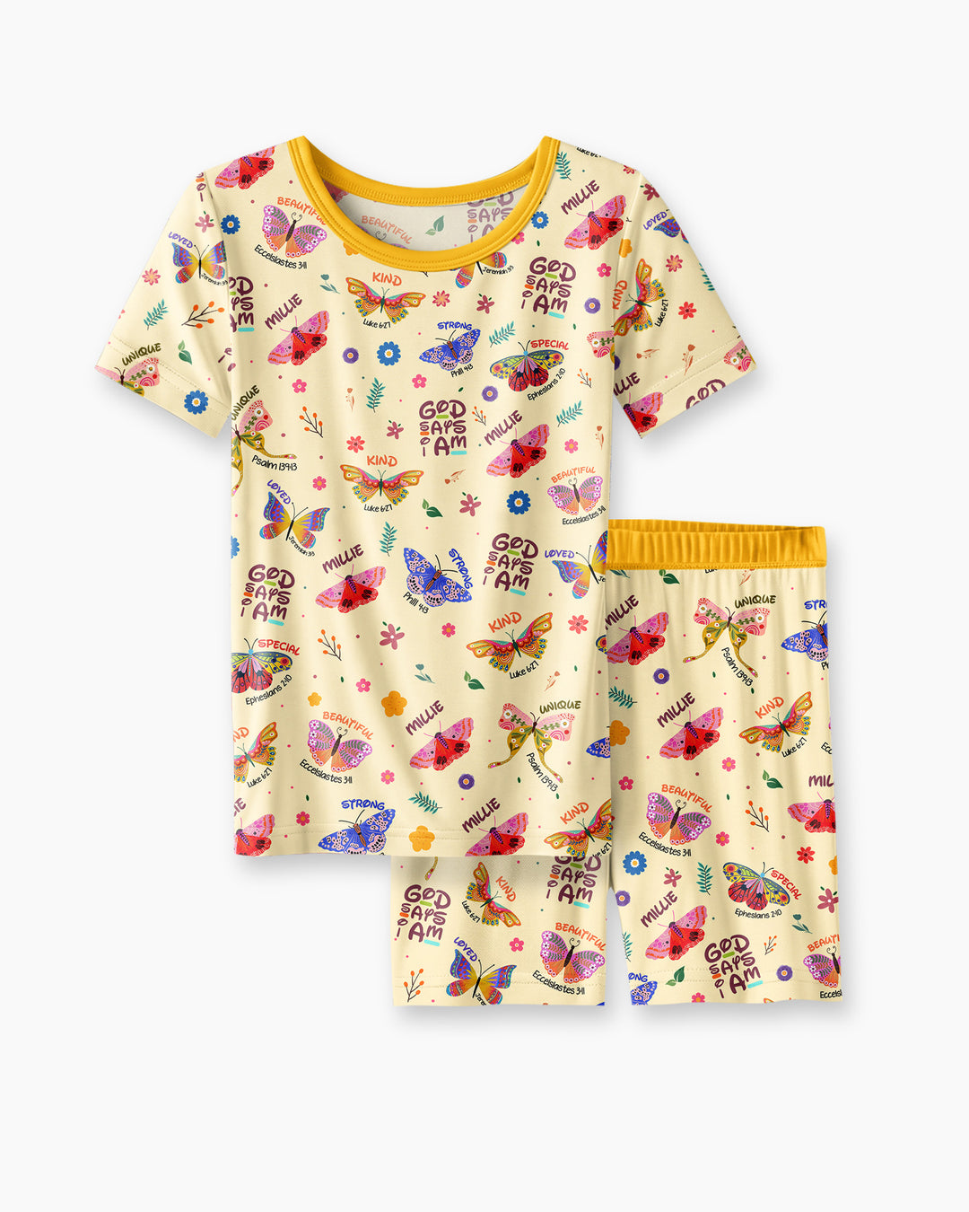 Custom Name God says I am Butterfly Bamboo Two Piece Short Sleeve Shorts Pajama Set