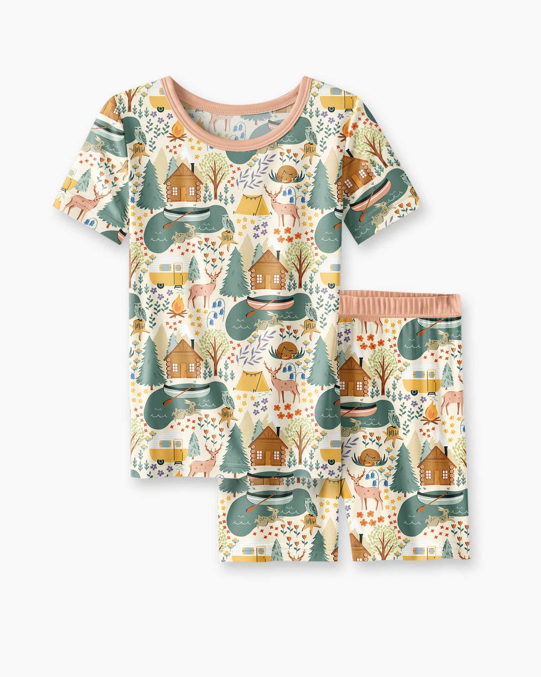 Lake View Camping Bamboo Two Piece Short Sleeve Shorts Pajama Set
