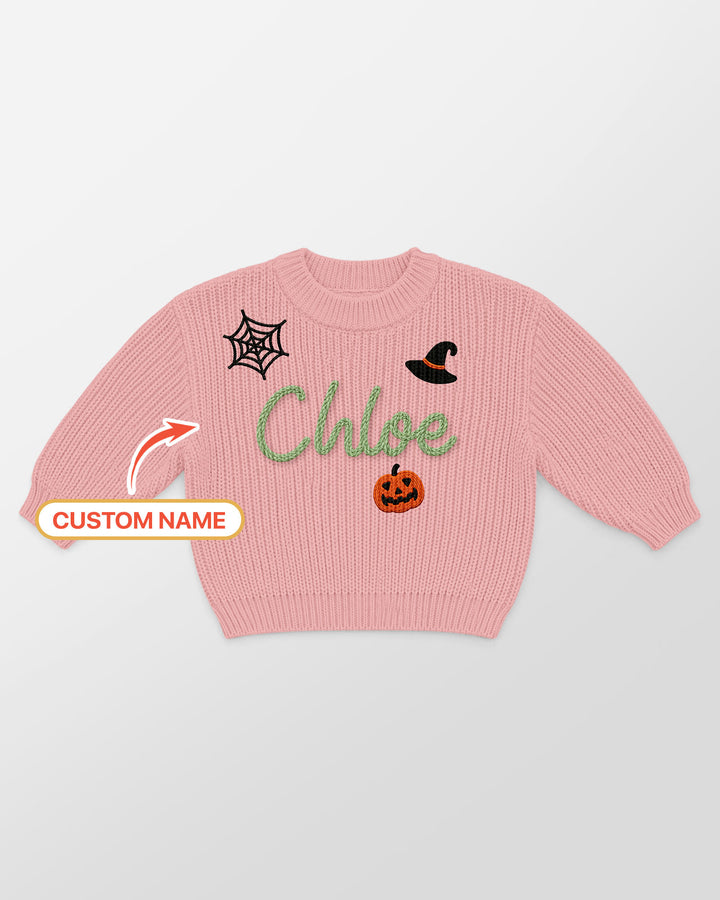 Happy Halloween Embroidered Baby Name Bamboo Knit Sweater Bubble