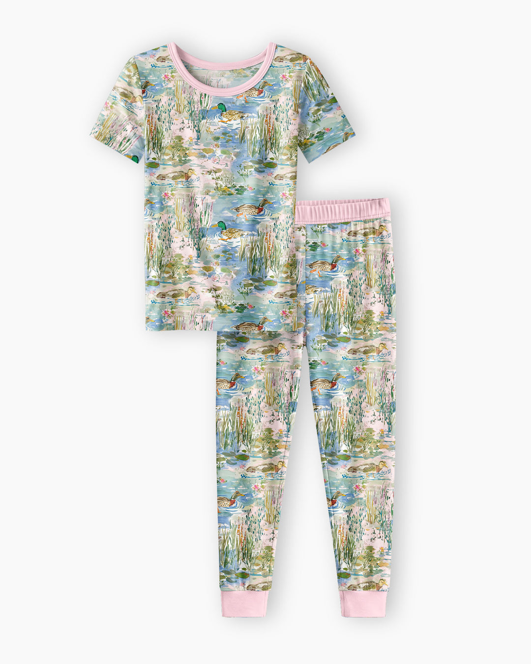 Watercolor Mallard Duck Bamboo Two Piece Short Sleeve Pajama Set