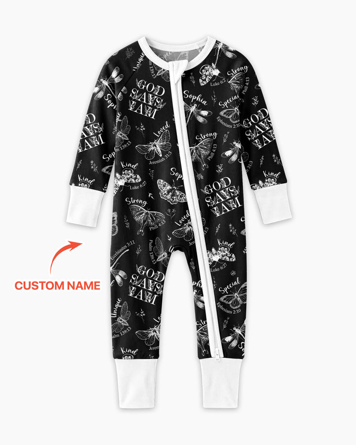 Custom Name God Says I Am Midnight Wings Bamboo Convertible Zippy