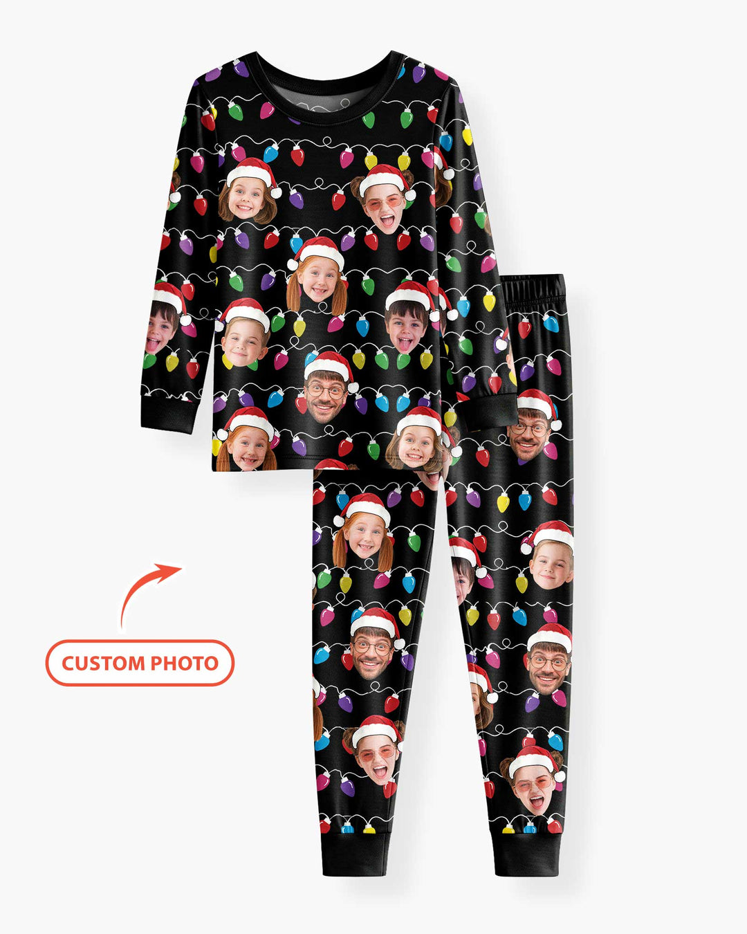 Custom Face Christmas Family Silly Xmas Leds Bamboo Two Piece Long Sleeve Pajama Set