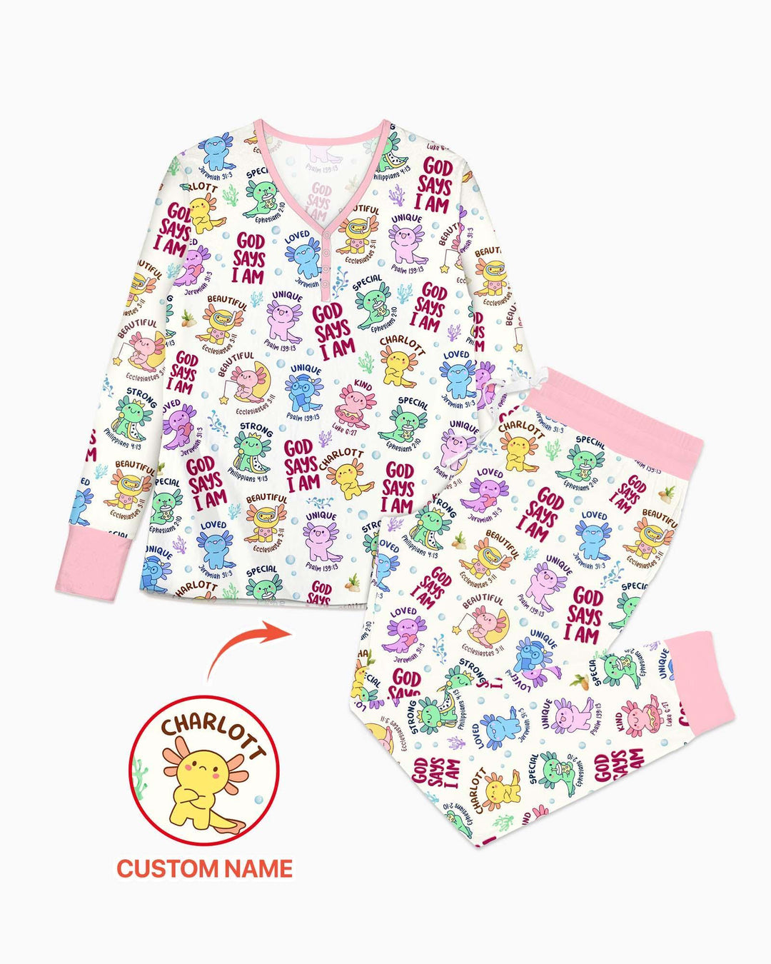 Axolotl God Says I Am Custom Name Bamboo Women Pajama Set