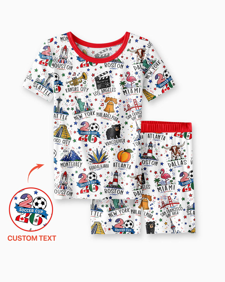 2026 Soccer Cup Host Citties Bamboo Two Piece Short Sleeve Shorts Pajama Set