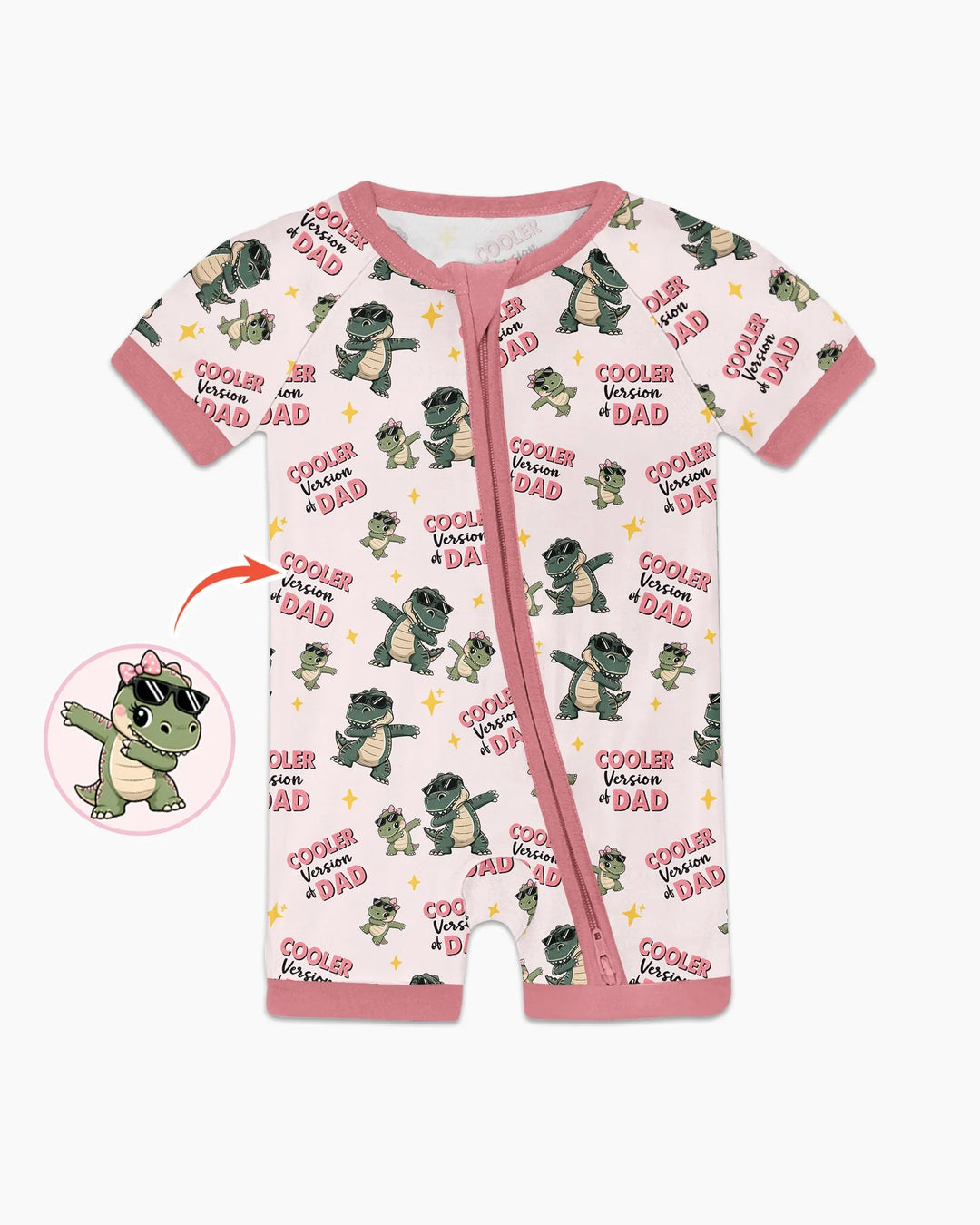 Mono corto de bambú a juego para papá y yo con diseño de dinosaurio molón