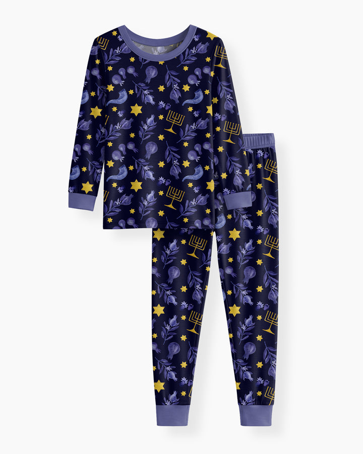 Rosh Hashanah Night Family Matching Bamboo Two Piece Long Sleeve Pajama Set