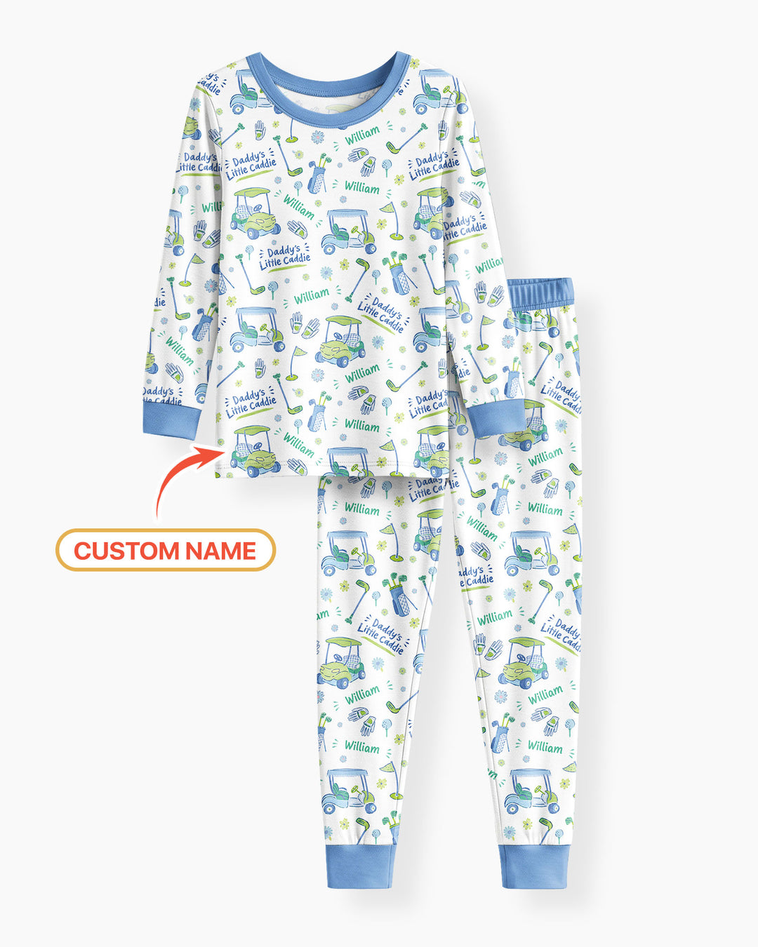 Daddy's Little Caddie Custom Name Bamboo Two Piece Long Sleeve Pajama Set