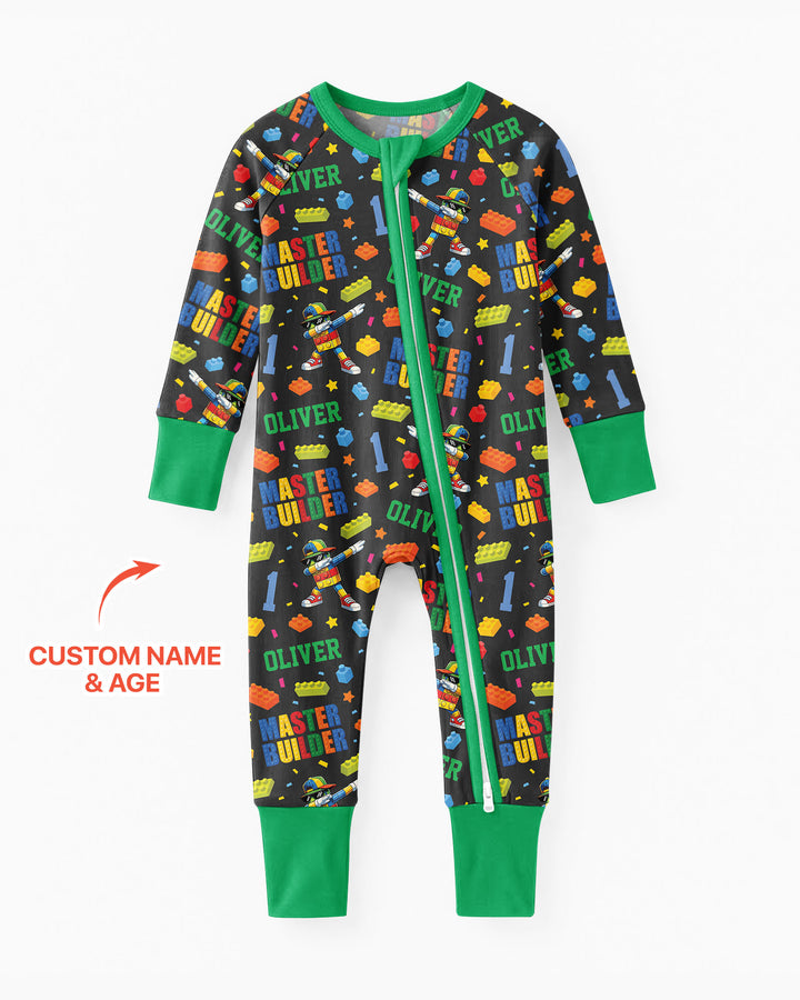 Custom Name and Age Master Builder Birthday Bamboo Convertible Zippy