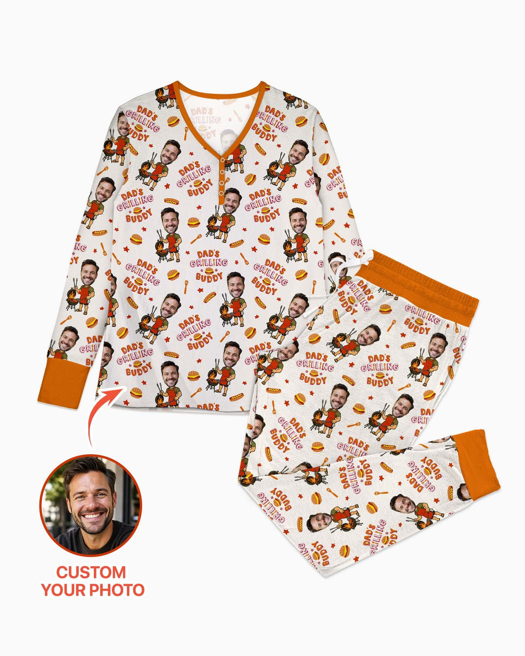 Custom Photo Dad's Grilling Buddy Family Matching Bamboo Women Pajama Set