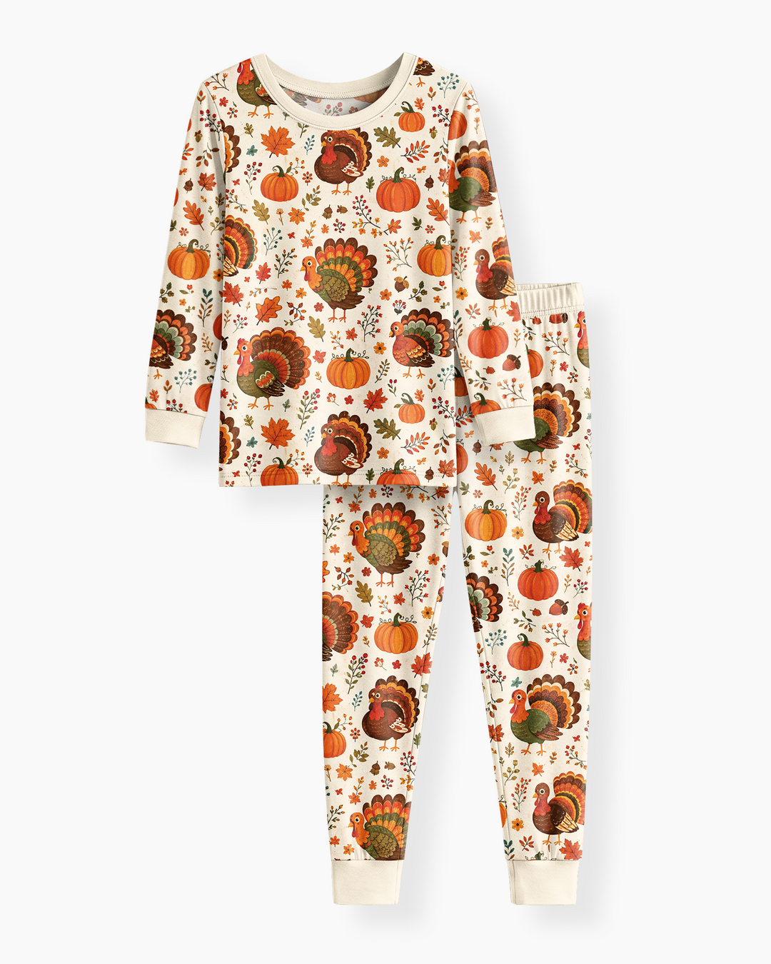 Turkey Autumn Pumpkin Bamboo Two Piece Long Sleeve Pajama Set