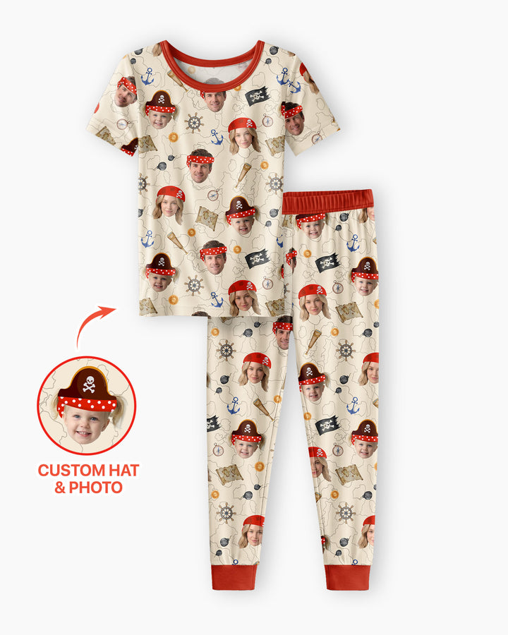 Custom Photo Treasure Map Adventures Family Matching Bamboo Two Piece Short Sleeve Pajama Set