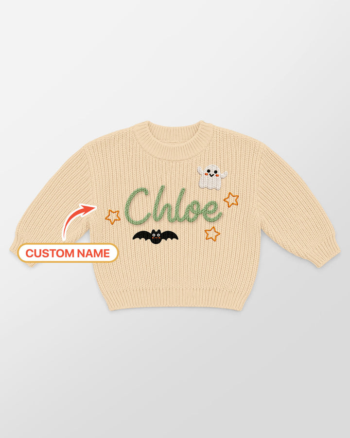 Happy Halloween Embroidered Baby Name Bamboo Knit Sweater Bubble