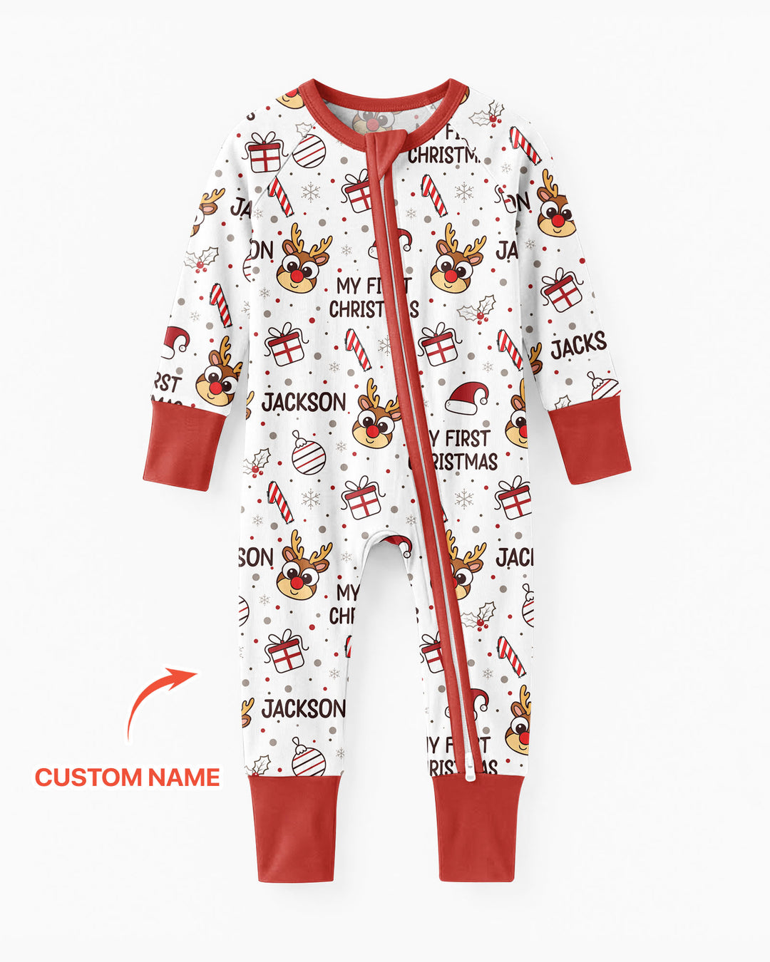 Custom Name Reindeer Doodle My First Christmas Bamboo Convertible Zippy