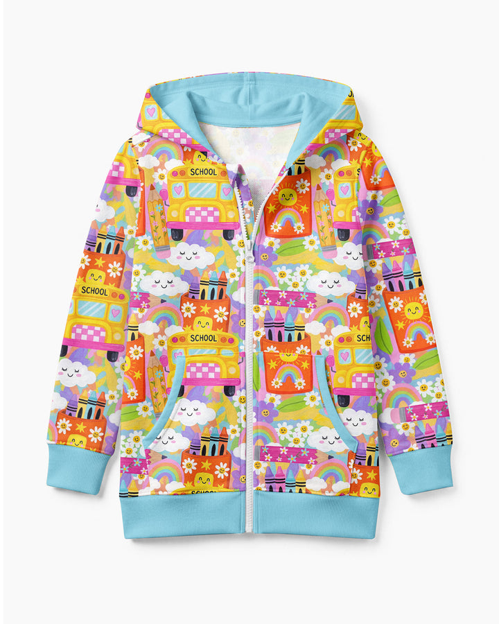 Retro Happy Classroom Bamboo Zip Hoodie