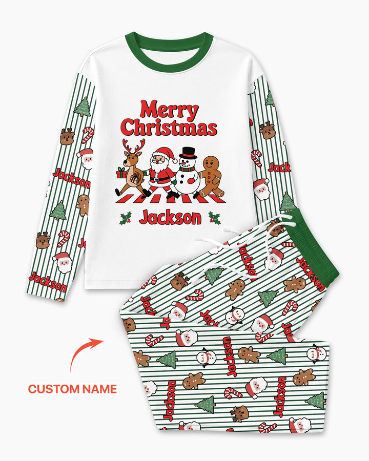 Custom Name Funny Christmas Crossing Bamboo Men's Pajama Set