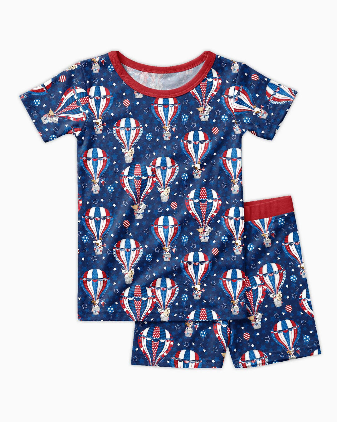 Patriotic Pups in Hot Air Balloons Family Matching Bamboo Two Piece Short Sleeve Shorts Pajama Set