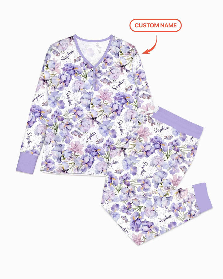 Benutzerdefinierter Name Geburtsmonatsblumen Bambus Damen Schlafanzug-Set