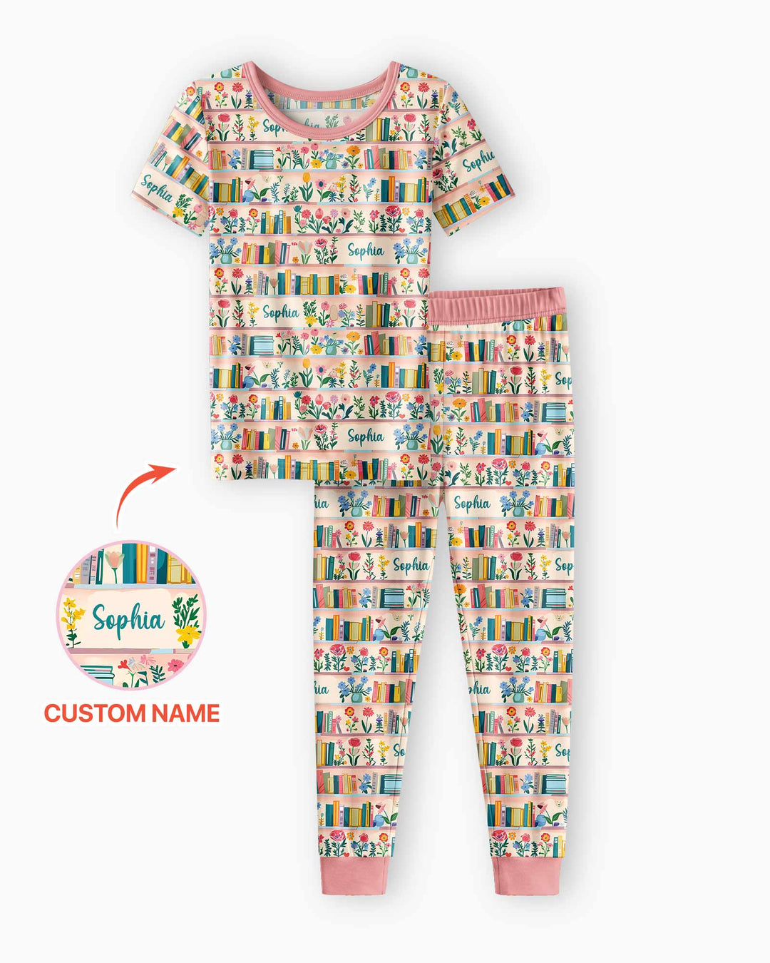 Personalized Book Lover Bamboo Two Piece Short Sleeve Pajama Set