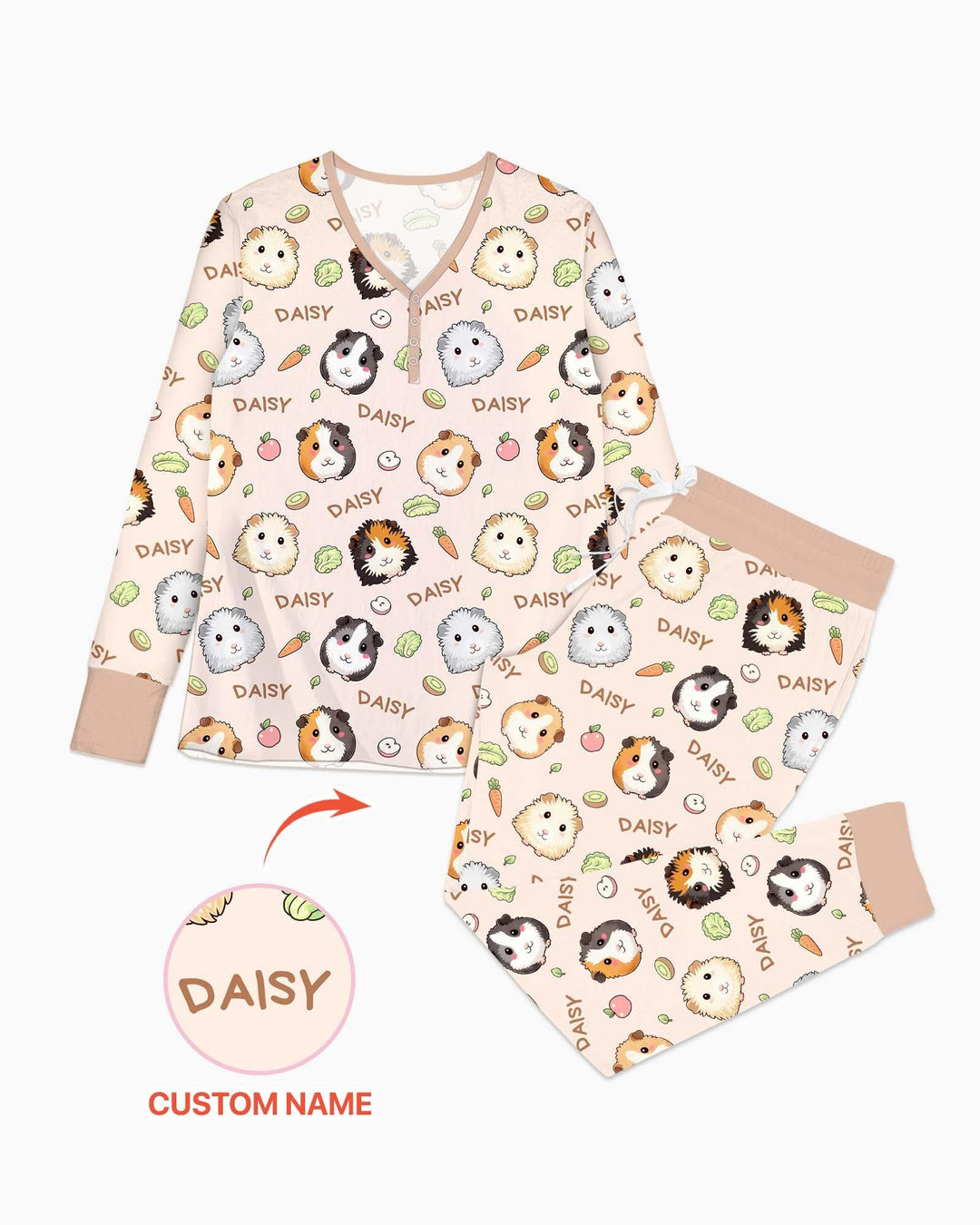 Pijama de bambú para mujer con el nombre de adorables cobayas