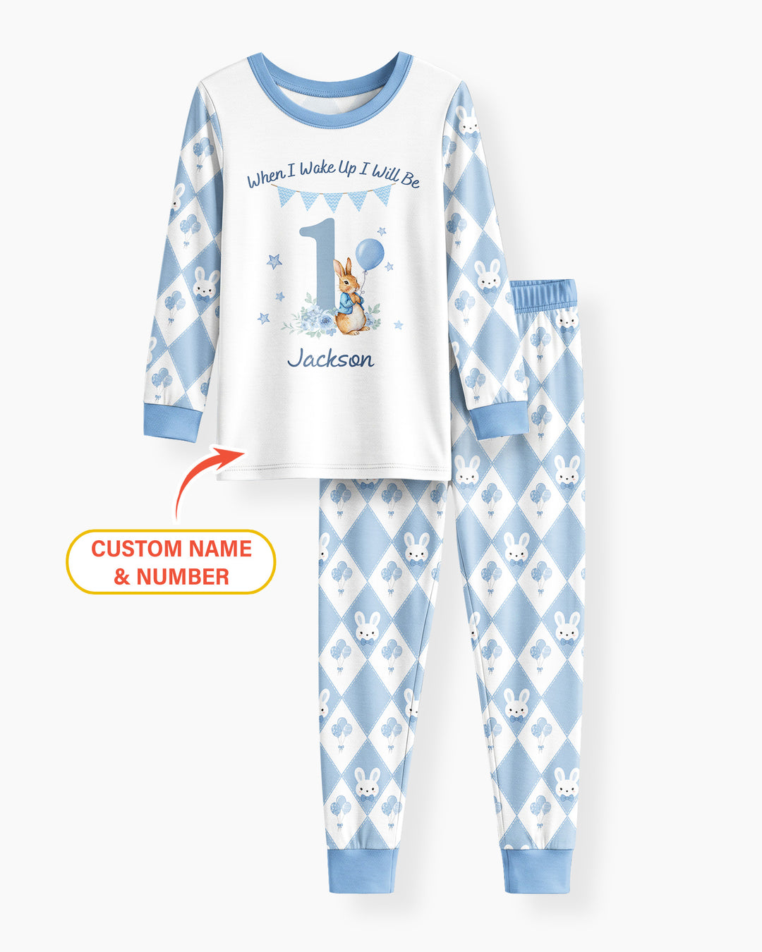 Custom Name When I Wake Up Bunny Birthday Bamboo Two Piece Long Sleeve Pajama Set
