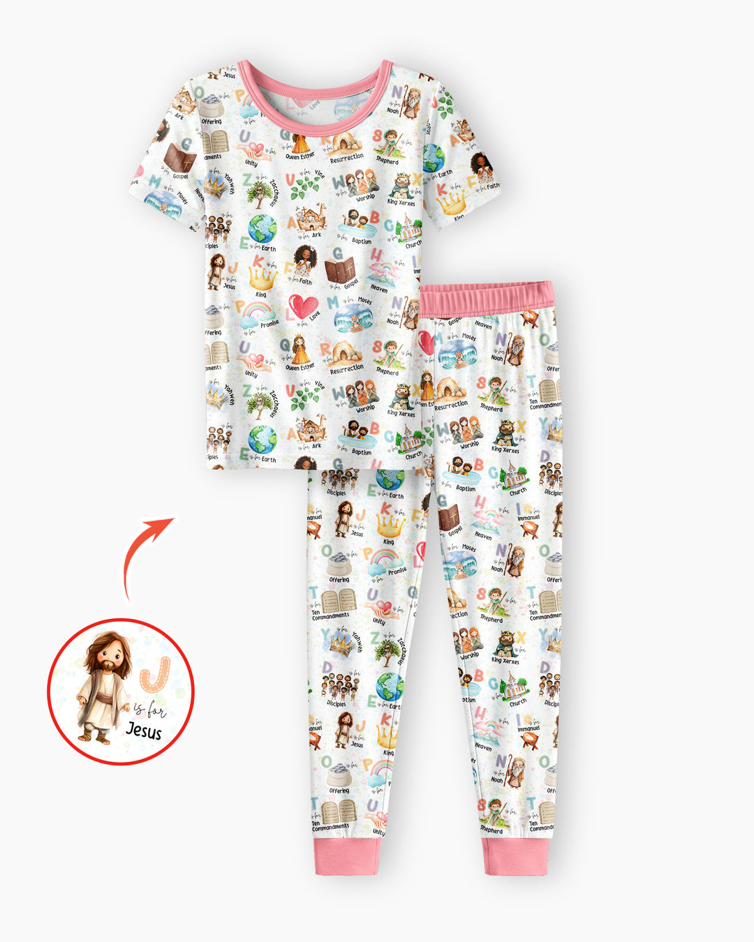 Bible ABC Alphabet Bamboo Two Piece Short Sleeve Pajama Set