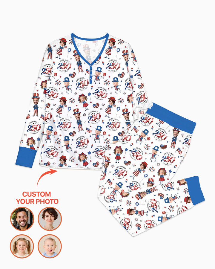 Custom Photo Smith Family Celebration Bamboo Women Pajama Set